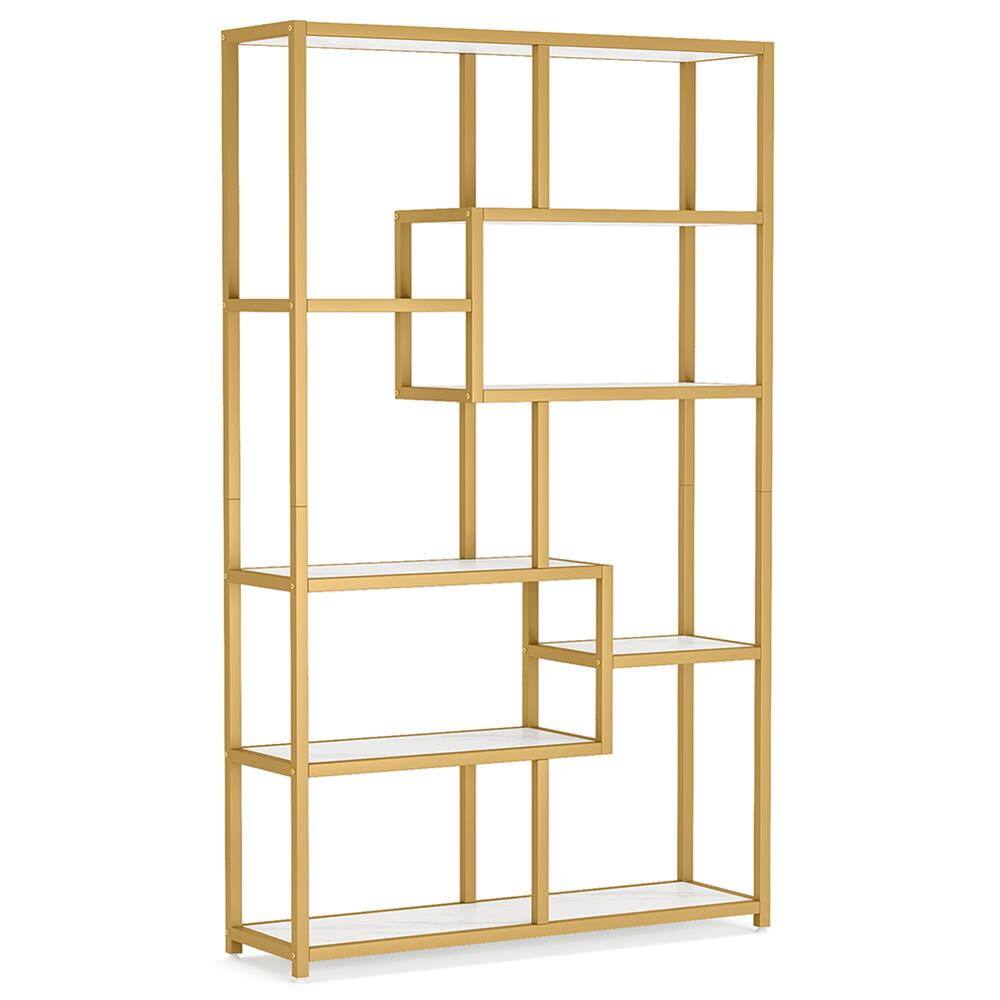Angle. Kadyn - Kadyn Bookshelf, Storage Shelf, Bookcase,Modern Bookshelf, 8-Open Shelf Etagere Bookcase Storage Organizer,White& Golden - White& Golden.