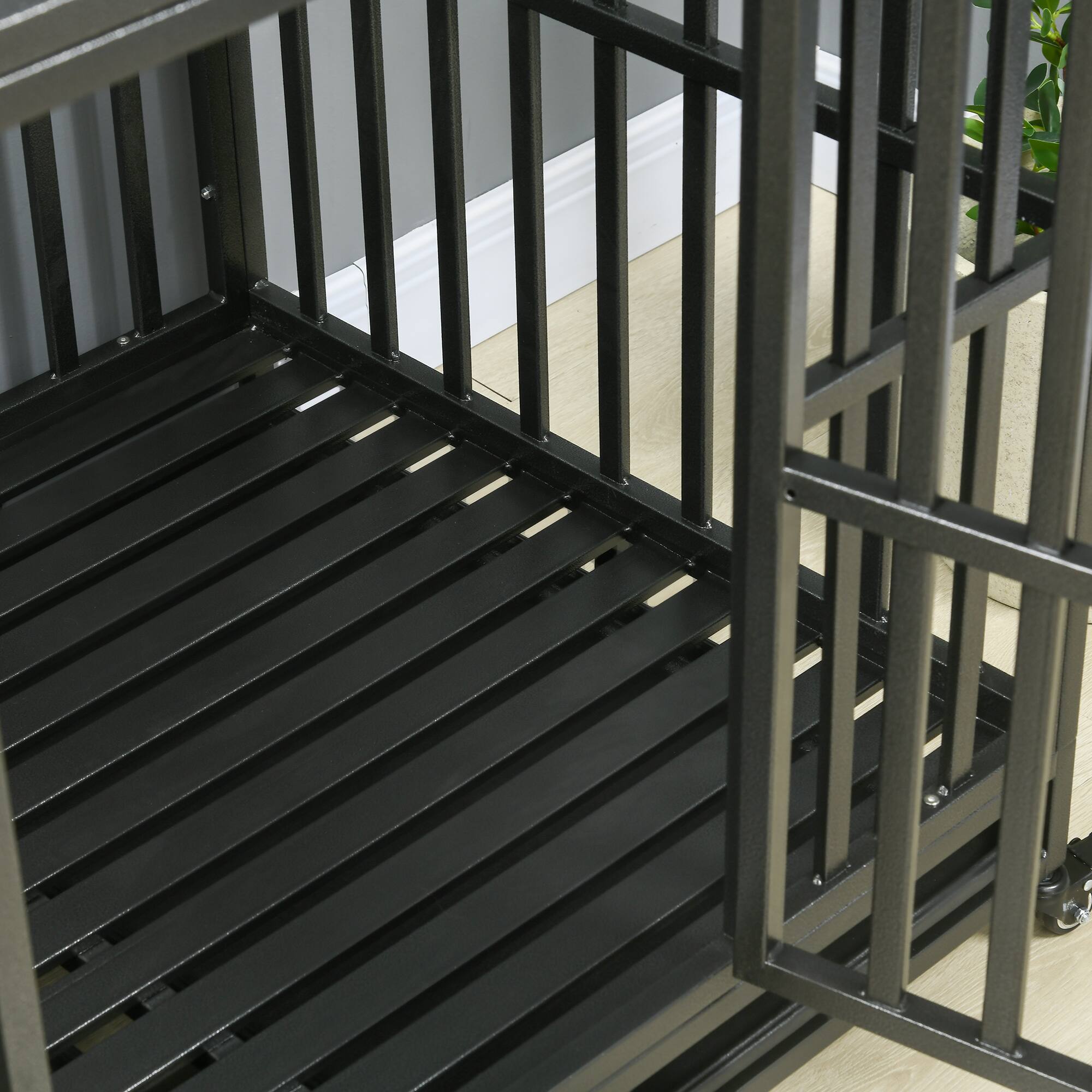 Alt View 4. Pawhut - Heavy Duty Metal Dog Crate Kennel & Cage Playpen, with Lockable Wheels, Anti-Pinching Floor, 41" x 29.5" x 35".