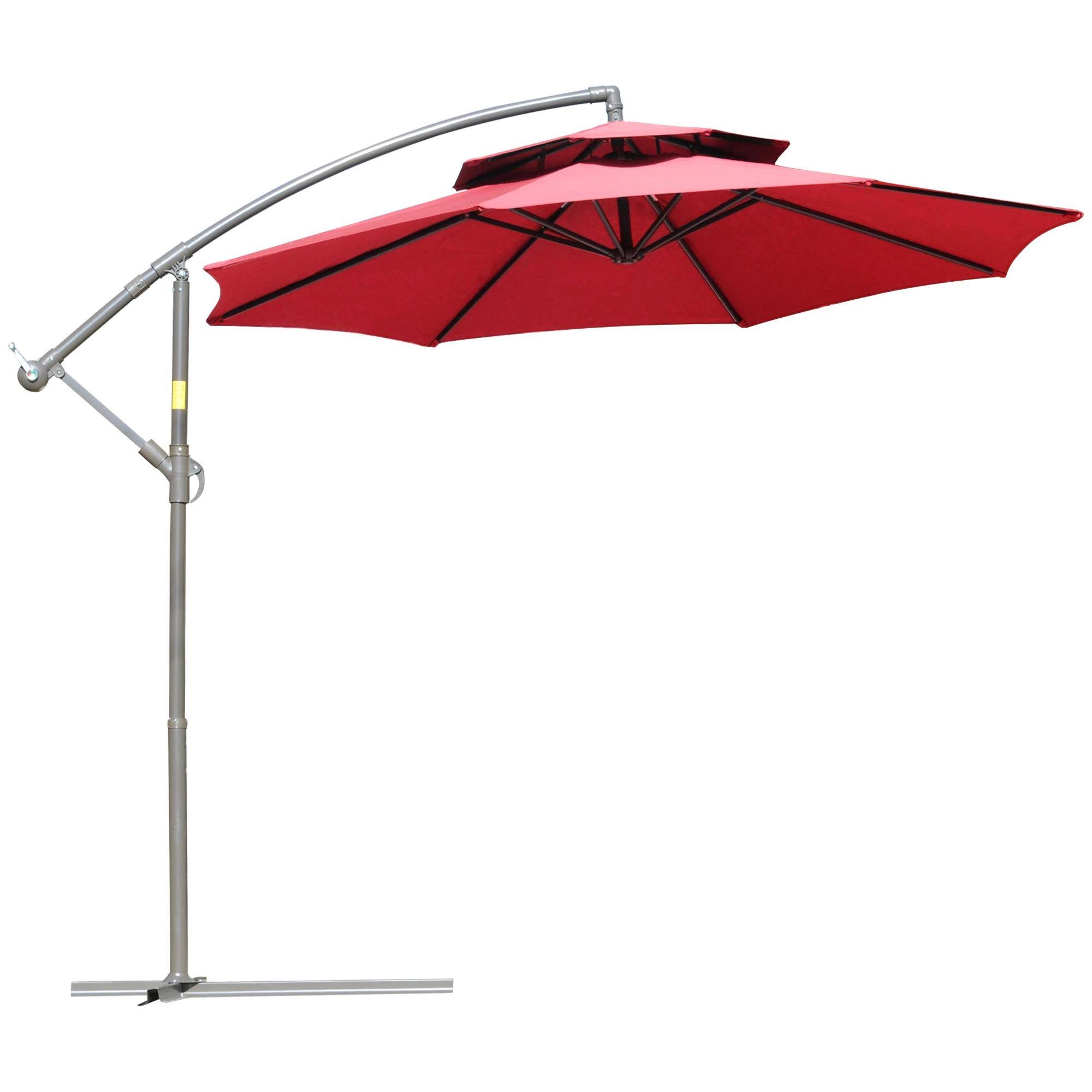 Front. Spaco - Spaco 9Ft 2-Tier Cantilever Patio Umbrella, Crank Offset Shade with Base - Red.