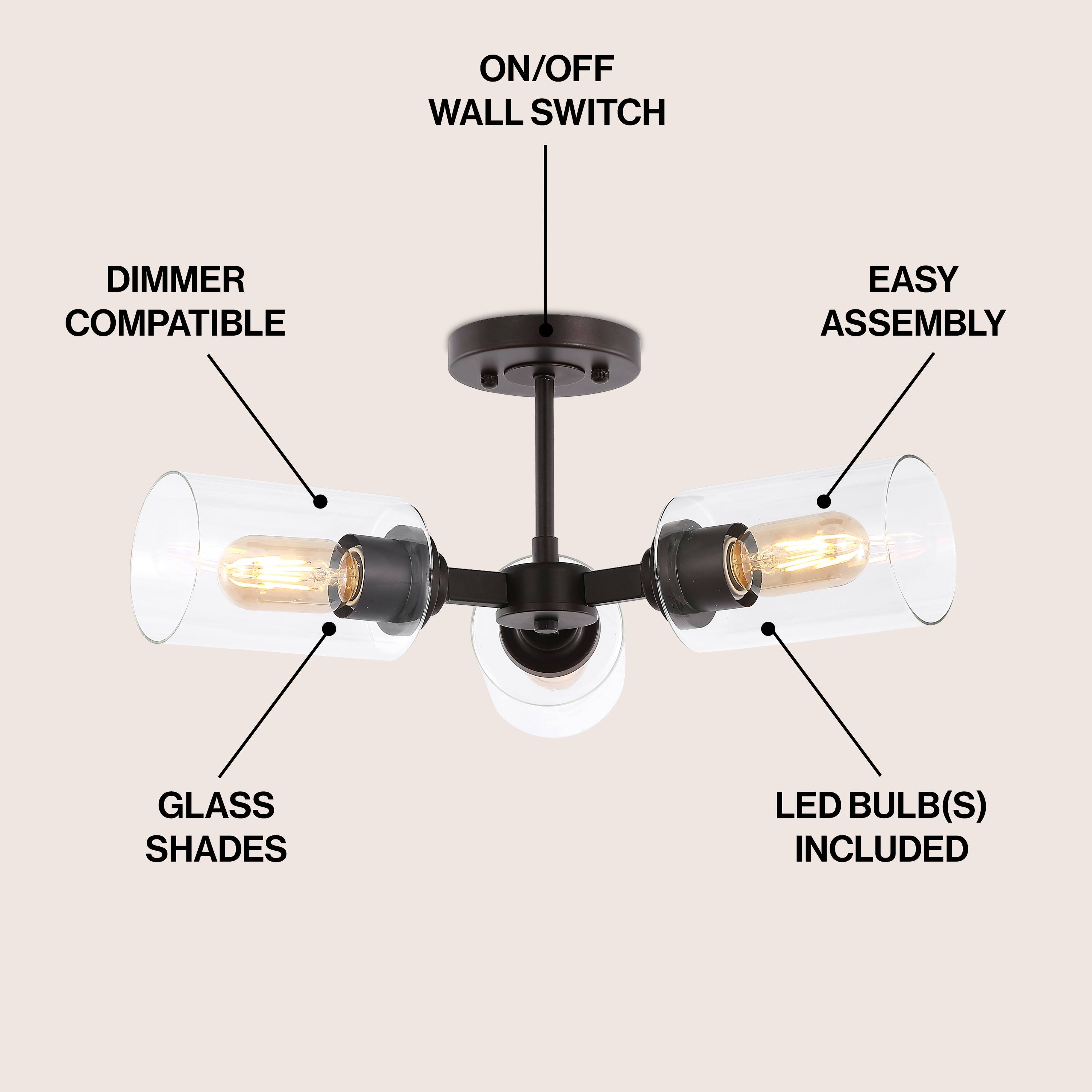 ON/OFF WALL SWITCH  
DIMMER COMPATIBLE  
EASY ASSEMBLY  
GLASS SHADES  
LED BULB(S) INCLUDED