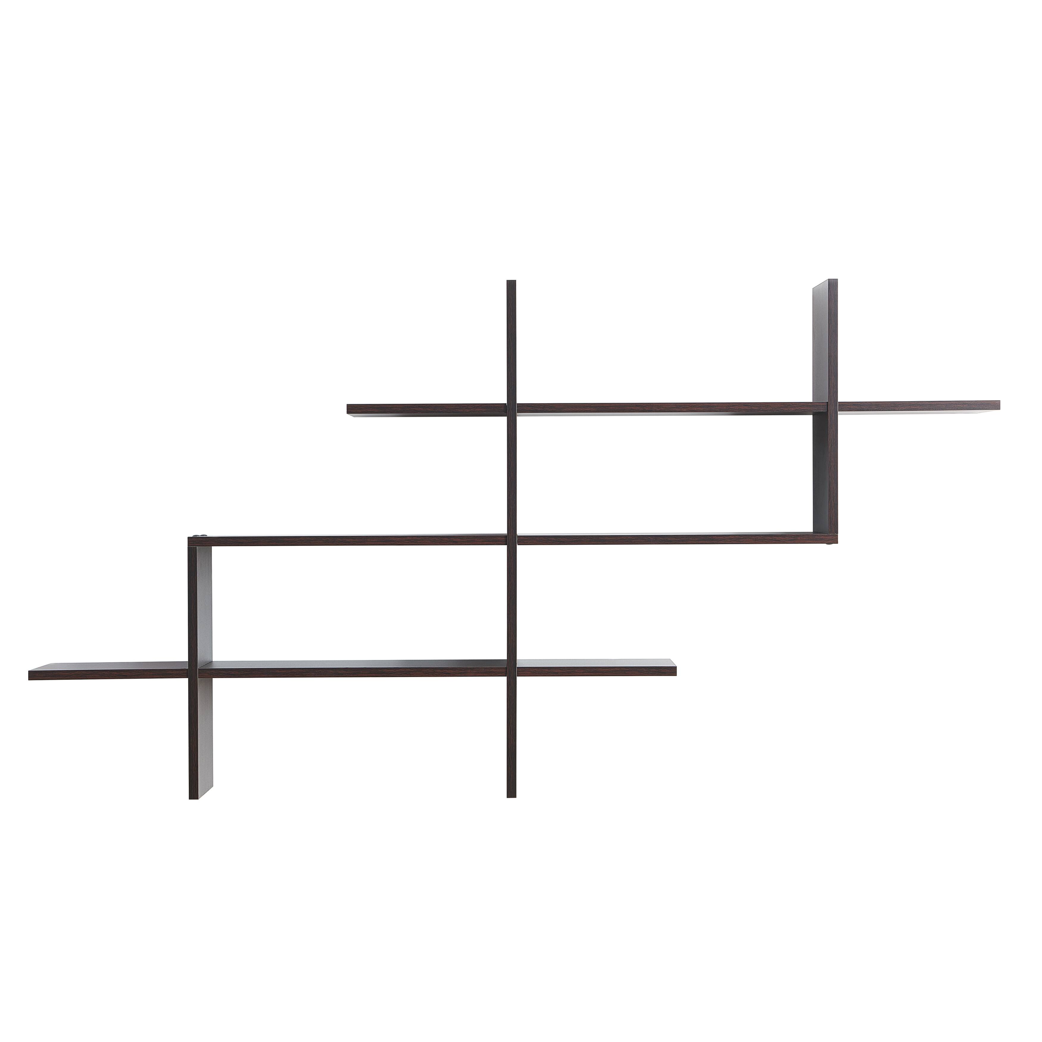 Back. Danya B - Three Tier Asymmetrical Wall Shelf - Walnut - Walnut.