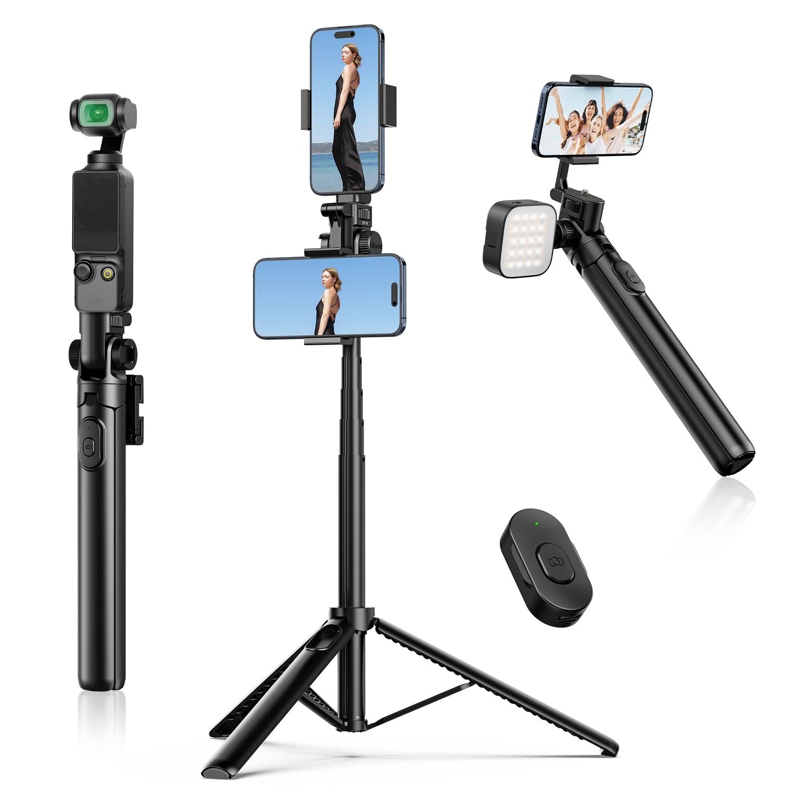 Front. METALTON - Mt Extendable Tripod Selfie Stick Vlog Stand With 2 Phone Clips As Teleprompter Rotate Camera Holder For Dj... - MT-70 Tripod.