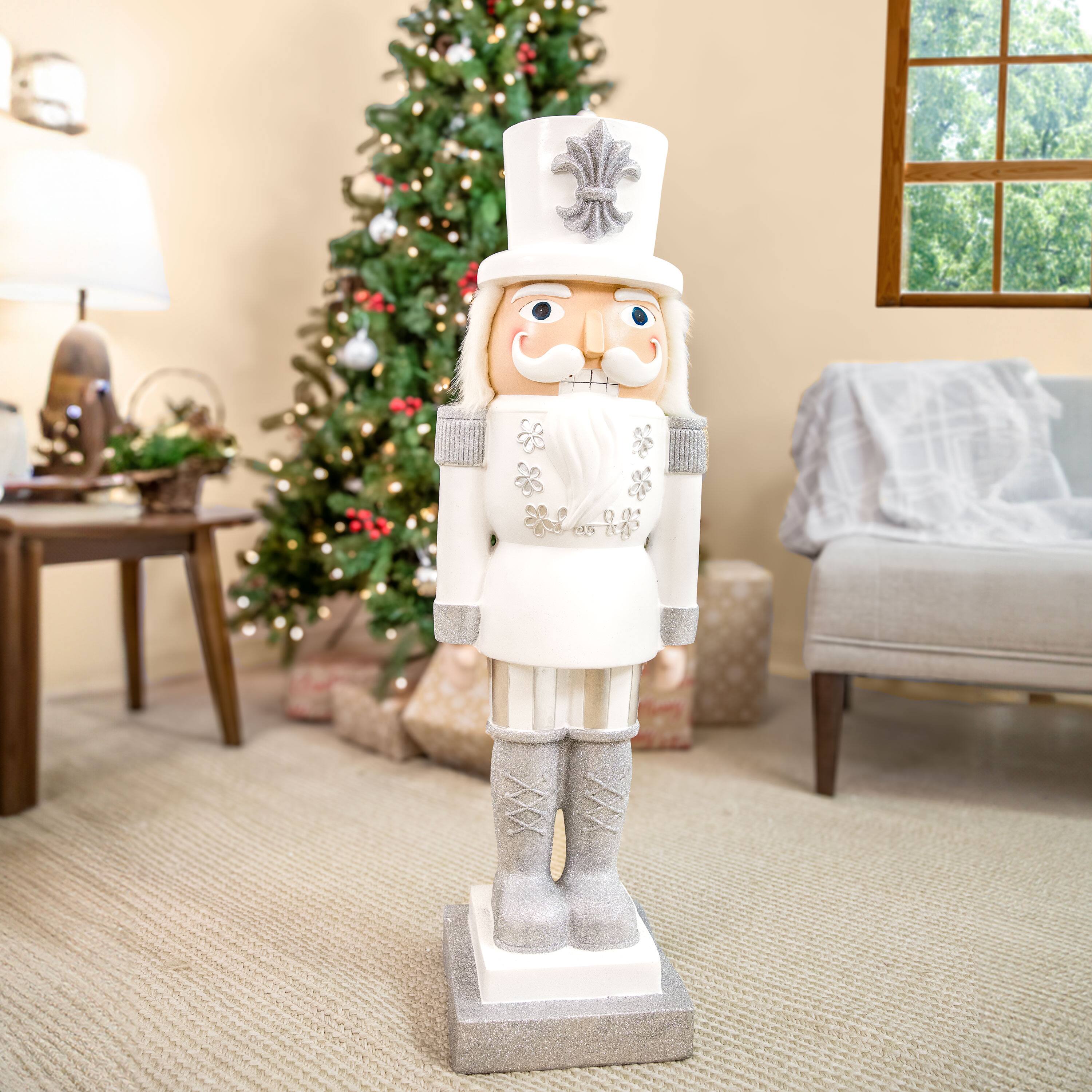 Alt View 7. Sunnydaze - Sterling the Christmas Nutcracker Statue - 37" H - Silver.
