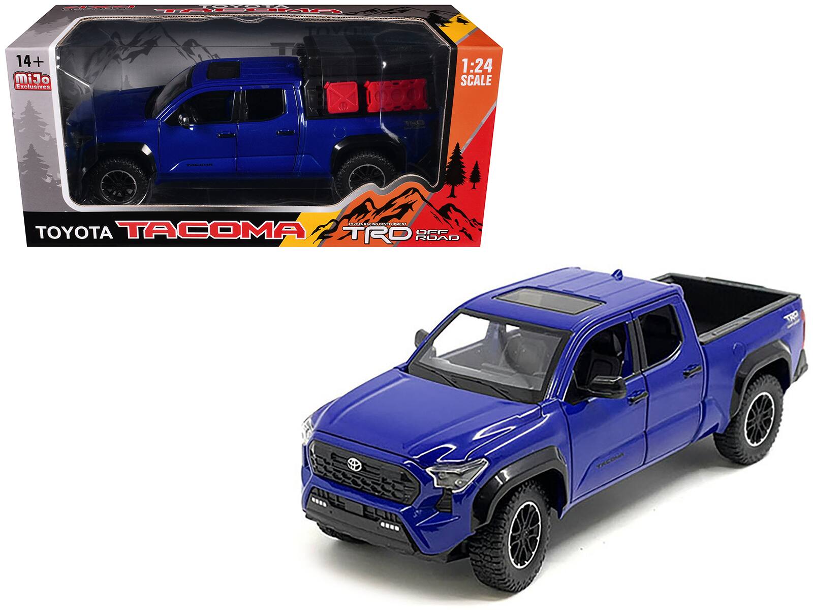 Mijo Exclusives - 2024 Toyota Tacoma TRD Off-Road Edition Pickup Truck Blue Metallic with Bed Camper 1/24 Diecast Model Car