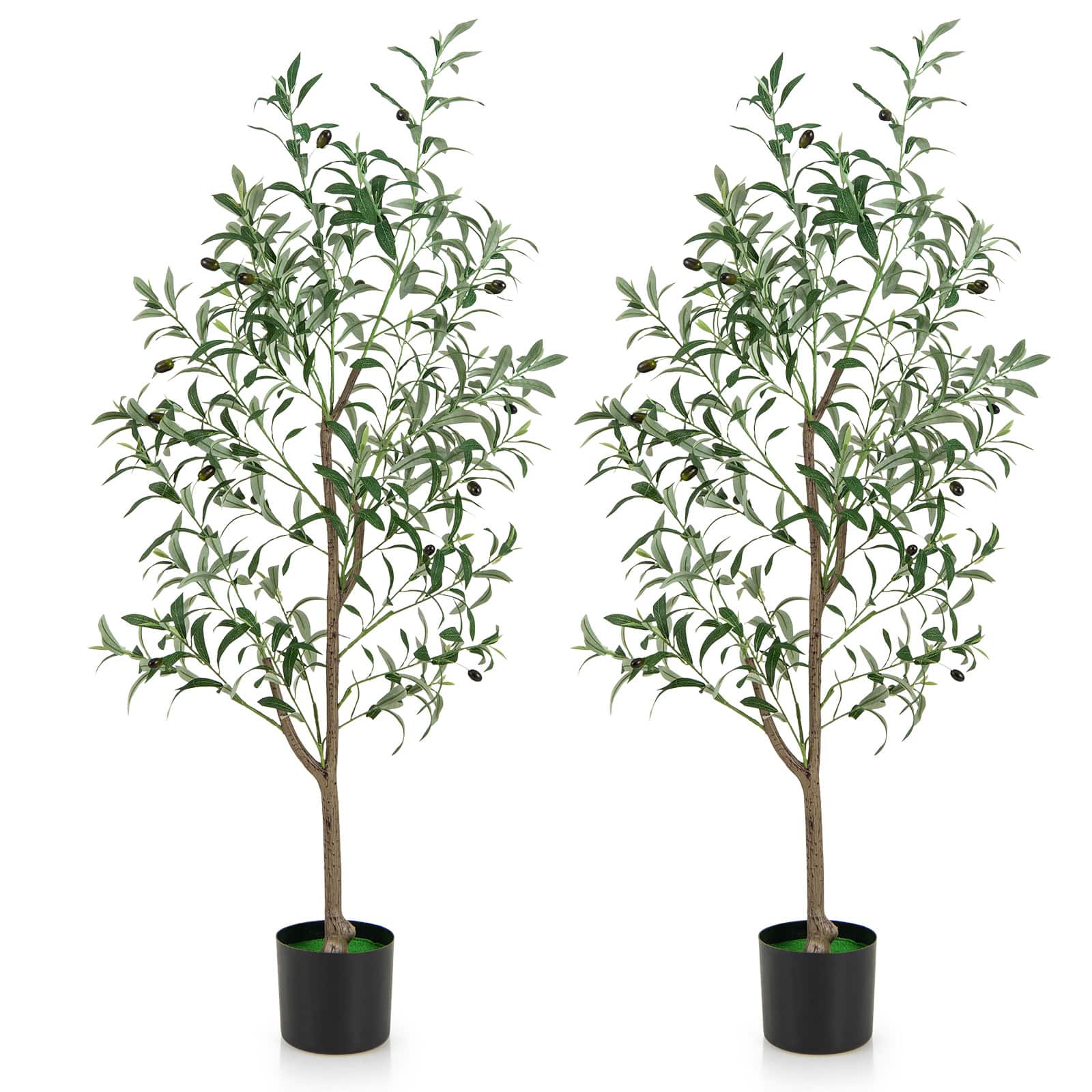 Costway - 4.5ft Artificial Olive Tree, Tall Fake Potted Olive Silk Tree with Realistic Fruits - Green, White