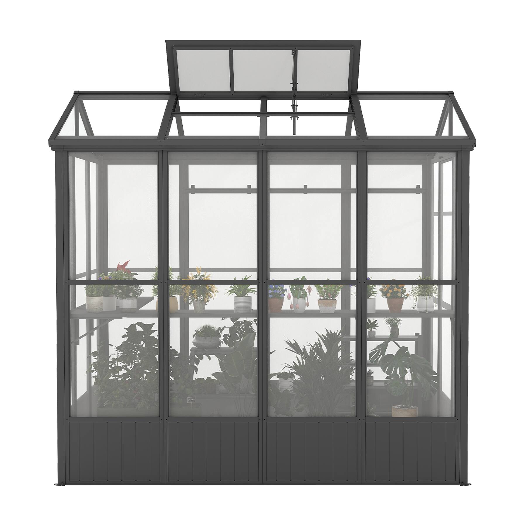 Back. Mondawe - 6.5x8FT Greenhouse, Polycarbonate with Auto Vent, Aluminum Frame - Dark Gray.