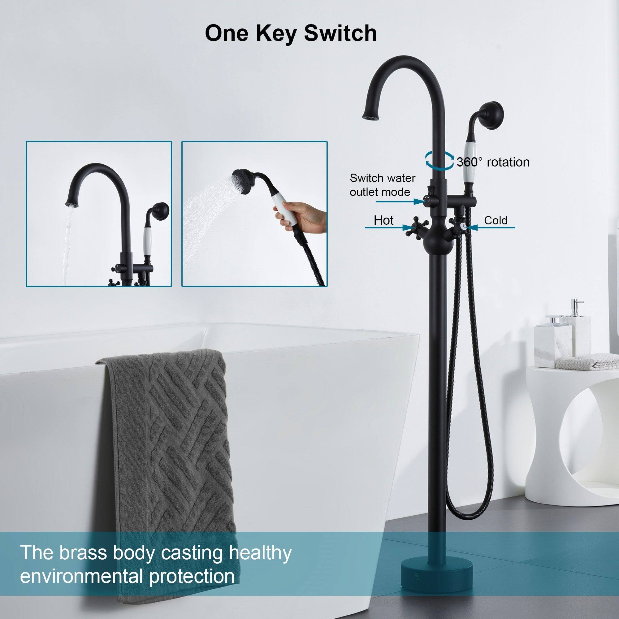One Key Switch, Switch water outlet mode, 360 rotation, Hot, Cold, The brass body casting healthy environmental protection