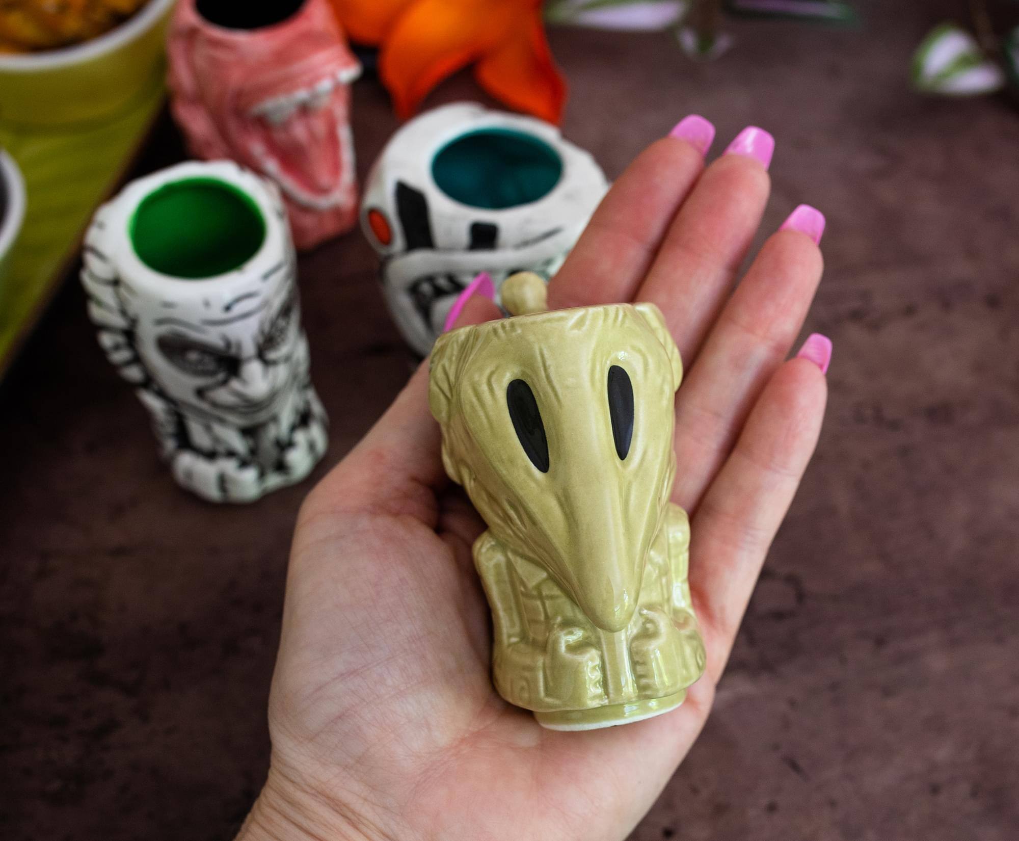 Alt View 3. ThinkGeek - Geeki Tikis Beetlejuice Muglets 4-Pack | Beetlejuice, Sandworm, Adam, Barbara - Brown.