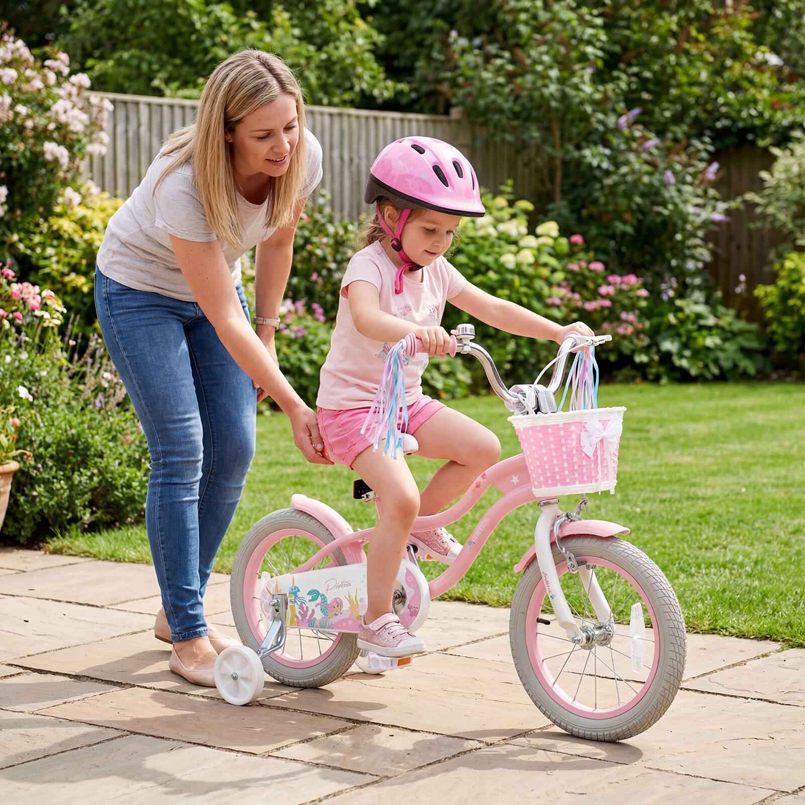Alt View 3. Costway - Costway 14" Kids Bike with Training Wheels Hand Coaster Brakes Adjustable Seat Handlebar - Pink.