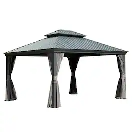 Mondawe - 10' X 14' Hardtop Gazebo with Aluminum Frame and Netting - Gray