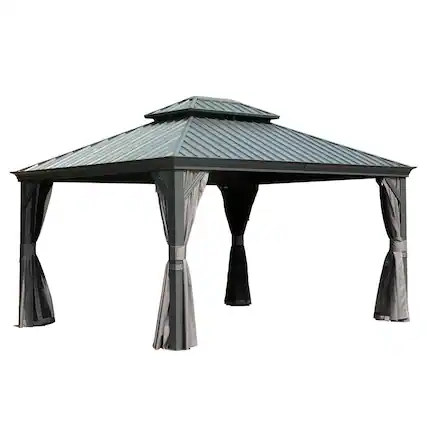 Front. Mondawe - 10' X 14' Hardtop Gazebo with Aluminum Frame and Netting - Grey.