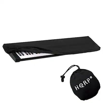 Front. HQRP - Elastic Keyboard Dust Cover, Spandex Stretch, 76-88 Key, Storage Bag, for Yamaha P-115 P-71 P-255 - Black.