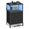 Front. Songmics Home - Nightstand with Charging Station and App-Controlled Adjustable LED Lights, Bed Side Table, 2 Drawers and Open Shelf - Ink Black and Ebony Black.
