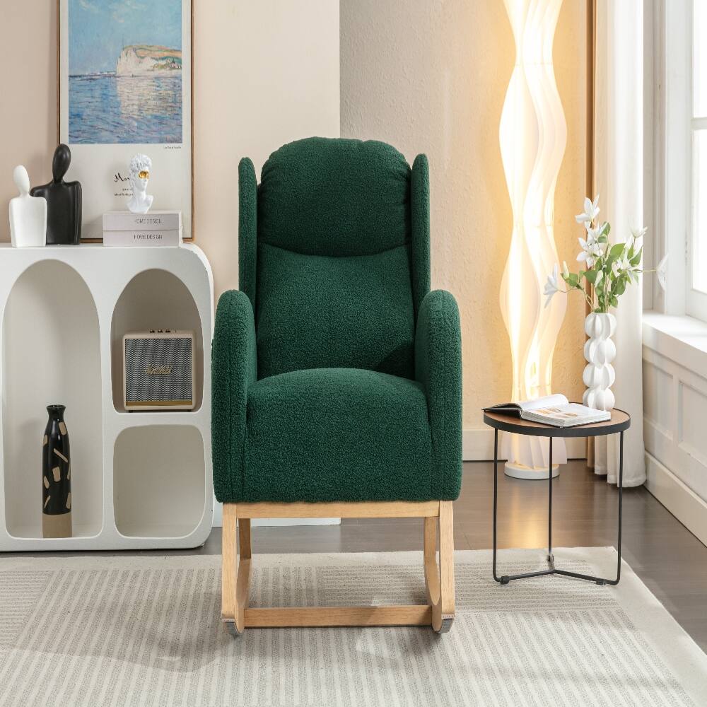 Alt View 6. Loheer - Loheer Green Teddy Fabric Rocking Chair with Wood Legs Ergonomic Living Room Accent Chair - Green.