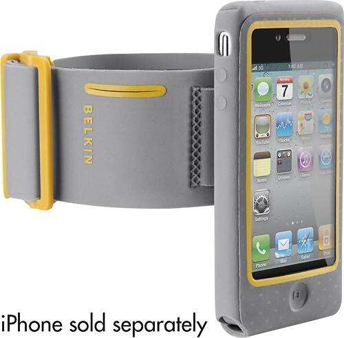 Angle Standard. Belkin - Fastfit Arm Band Case for Apple® iPhone® 4 and 4S - Gray/Yellow.