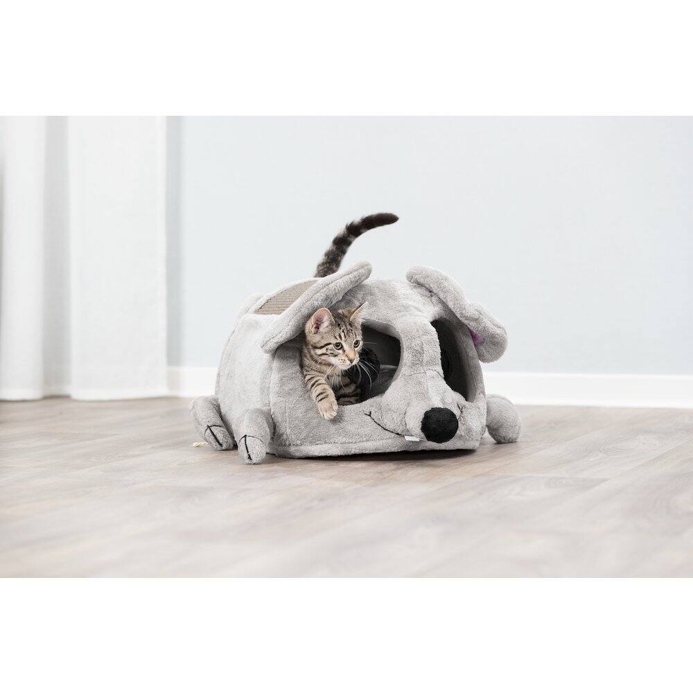 Angle. TRIXIE - Lukas Plush Indoor Cat Condo with Sisal Scratching Surface & Removable Cushion - Gray.