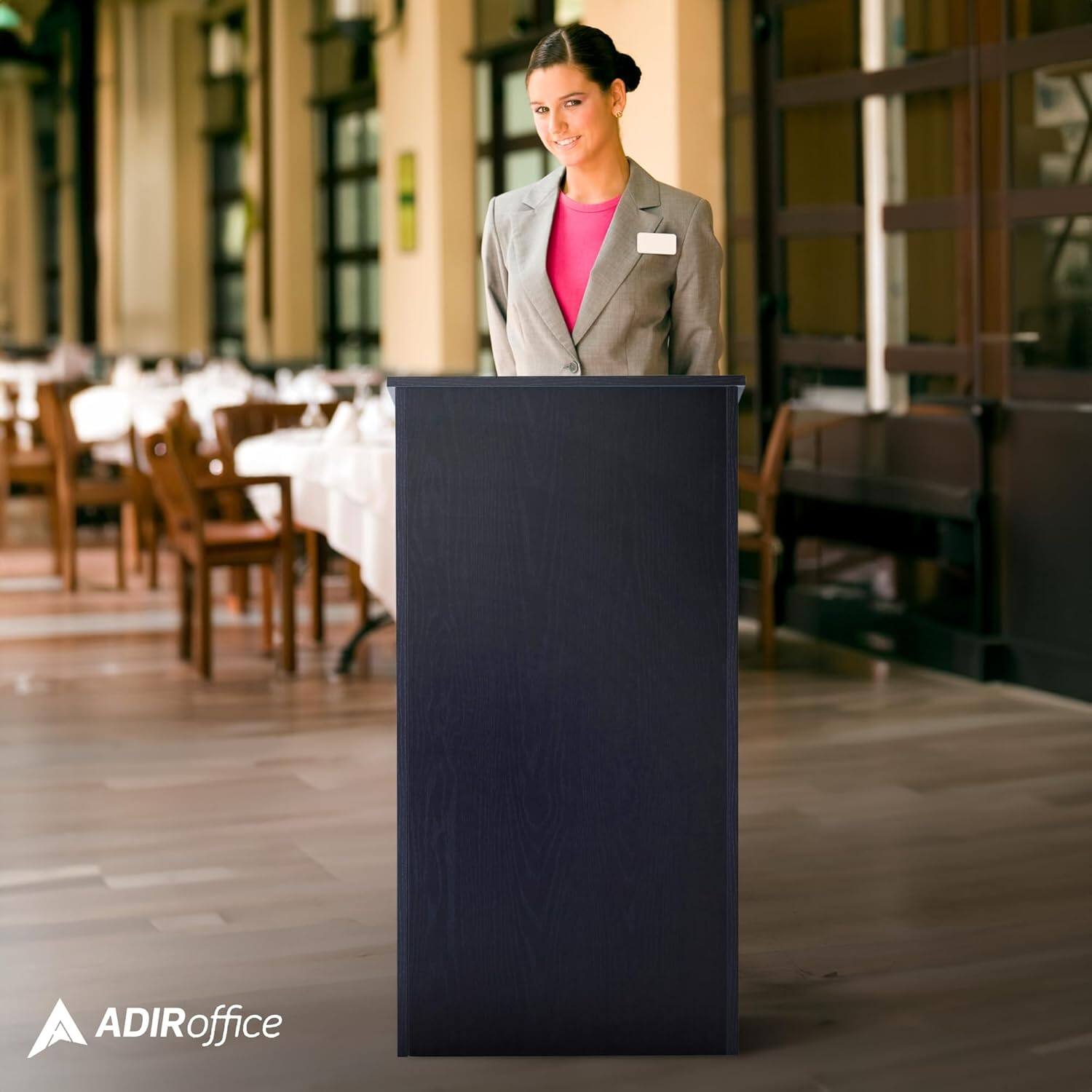 Alt View 6. AdirOffice - Wood Podium Presentation Lectern Speaker Stand with Storage Shelf - Black.