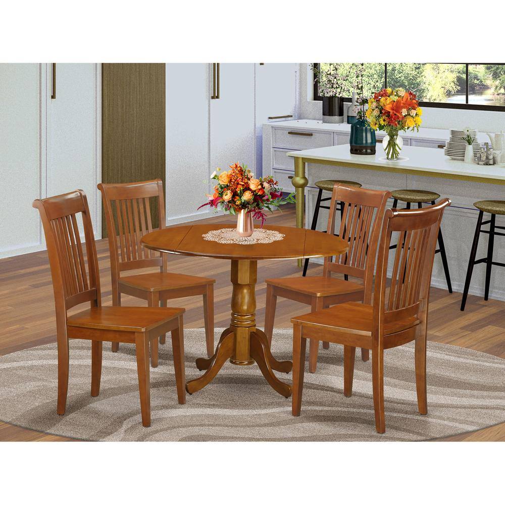 Back. East West Furniture - 5 PC Kitchen Table set-breakfast nook and 4 Wooden Chairs - Saddle Brown.
