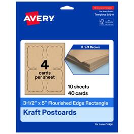 Avery - Cards with Flourished Edges, 3.5" x 5", Kraft 40ct - Brown