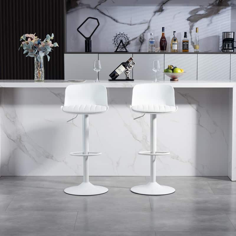 HTUTWOO - Bar Stools Set of 2, Height Adjustable 360° Swivel PU Leather Counter Height Barstools, for Kitchen Island & Home Bar - White