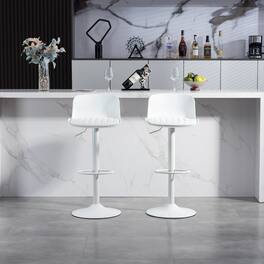 HTUTWOO - Bar Stools Set of 2, Height Adjustable 360° Swivel PU Leather Counter Height Barstools, for Kitchen Island & Home Bar - White