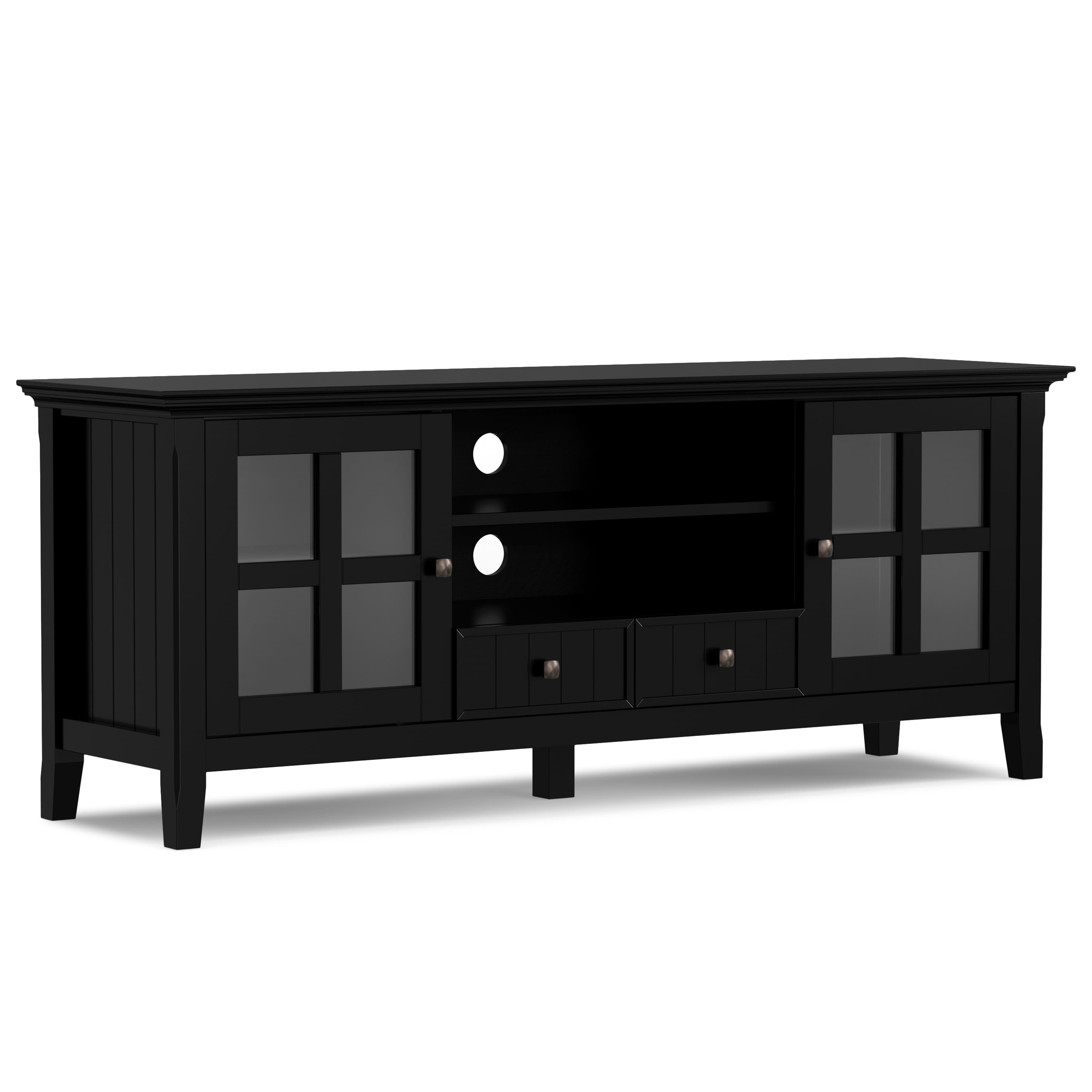 Front. Simpli Home - Acadian SOLID WOOD 60 inch TV Media Stand in Black For TVs up to 65 inches - Black.