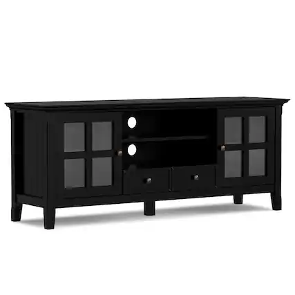 Front. Simpli Home - Acadian SOLID WOOD 60 inch TV Media Stand in Black For TVs up to 65 inches - Black.