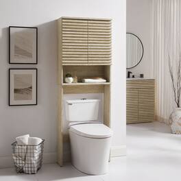 Render Over the Toilet Faux Bathroom Storage Cabinet by Modway - Travertine