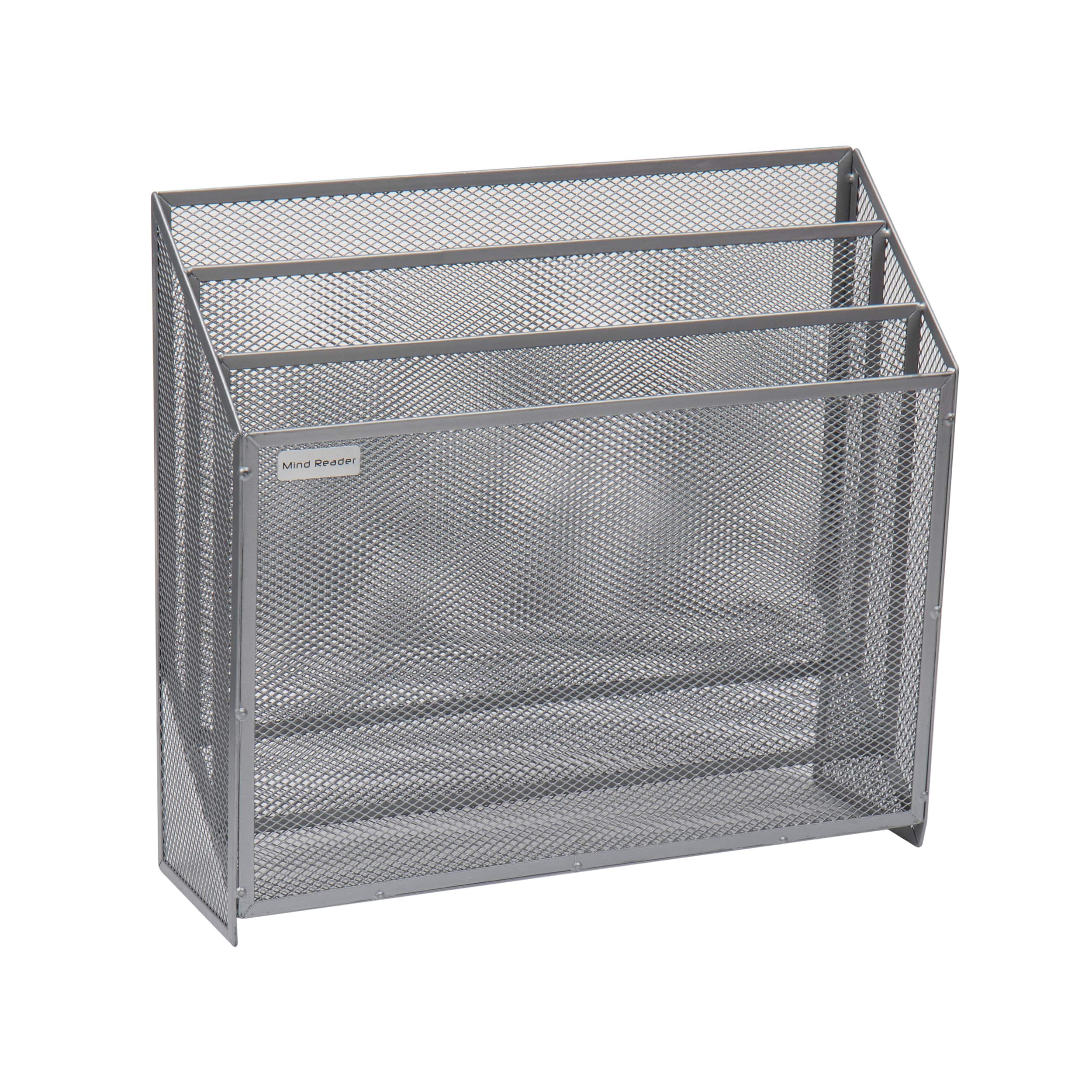 Front Zoom. Mind Reader - 3 Tier Vertical Network Collection Silver.