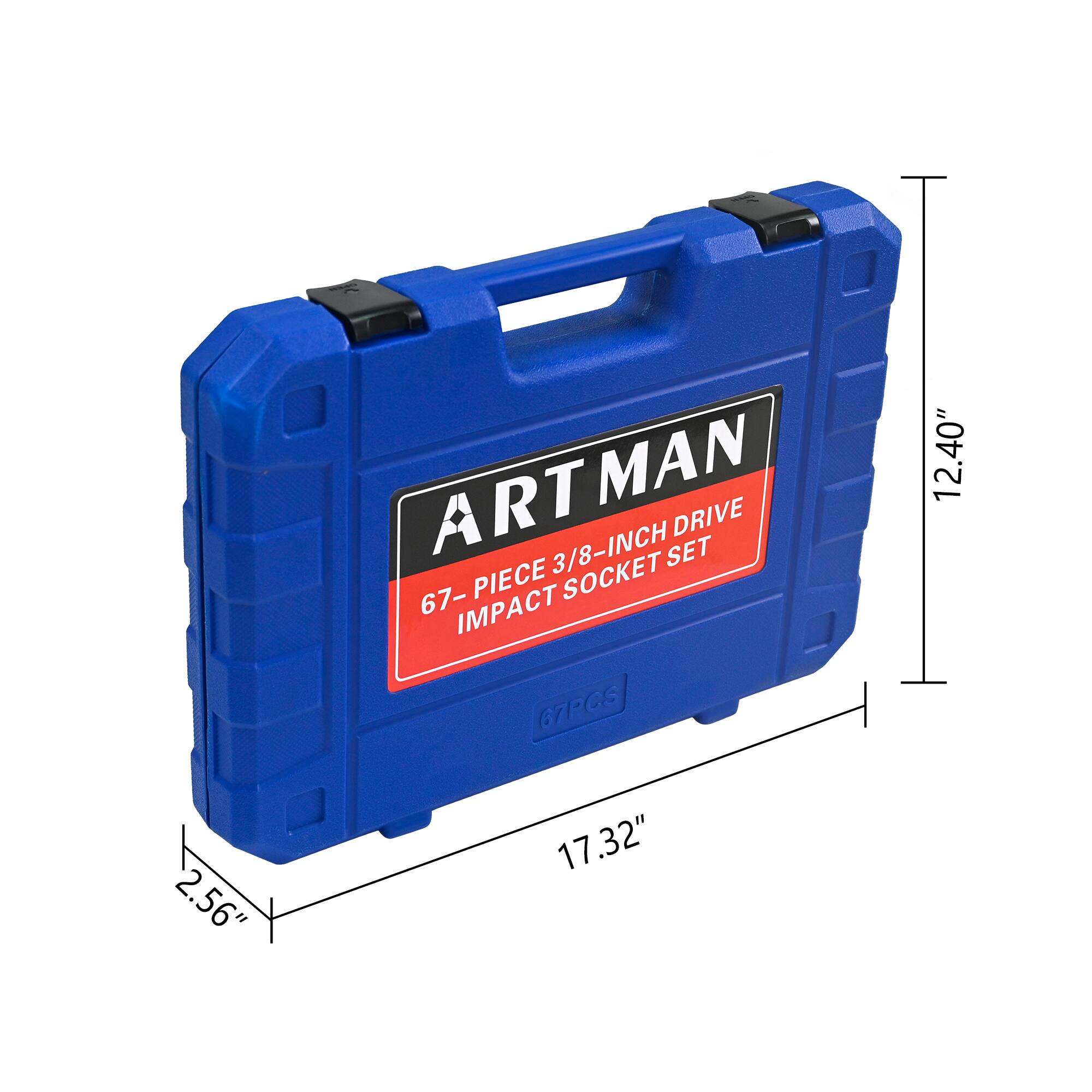 ARTMAN 67-PIECE 3/8-INCH DRIVE IMPACT SOCKET SET  
67PCS  
12.40" x 2.56" x 17.32"