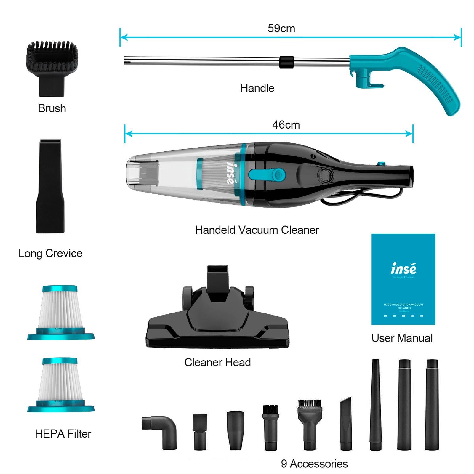 59cm Handle Brush 46cm Inse Handheld Vacuum Cleaner Long Crevice Inse - | - CONCEz IC. AA CLEANCN User Manual Cleaner Head MIA PA Filter 9 Accessories