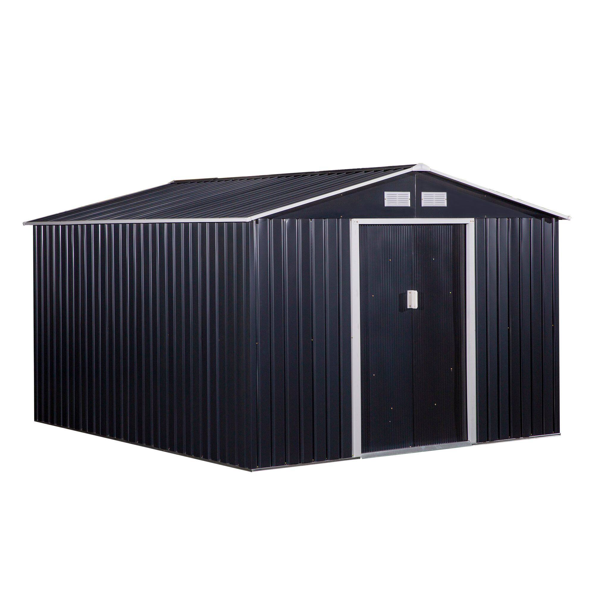 Front. Outsunny - 11' x 9' Outdoor Storage Shed, Garden Tool Metal Shed with Foundation Kit, Double Lockable Door.