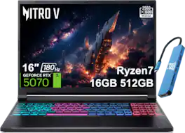 Acer - Nitro V – 16" WQXGA 180Hz Gaming Laptop - V 16S - AMD Ryzen 7 260 - NVIDIA GeForce RTX 5070 – 16GB RAM – 512GB SSD - Obsidian Black