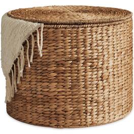 Best Choice Products - Large Round Storage Ottoman W/ Lid, Handwoven Water Hyacinth Footstool - Chestnut