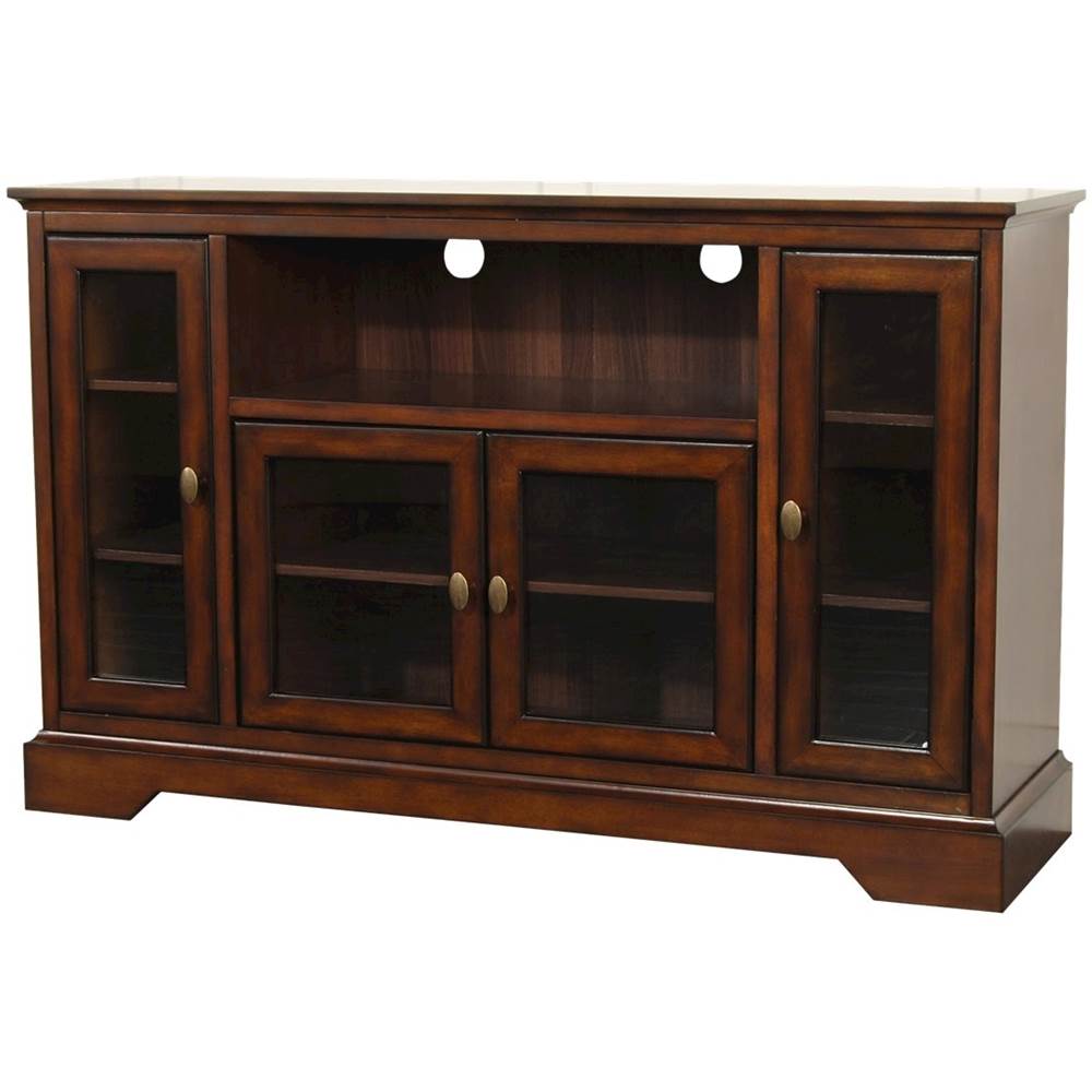 Left View: Walker Edison - Tall Sound Bar TV Stand for Most Flat-Panel TV's up to 60" - Rustic Brown
