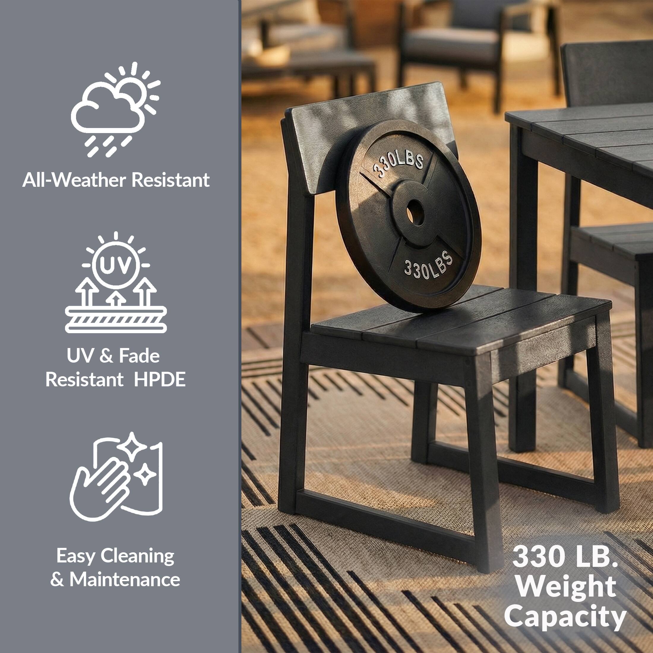 All-Weather Resistant  
UV & Fade Resistant HPDE  
Easy Cleaning & Maintenance  
330 LB. Weight Capacity
