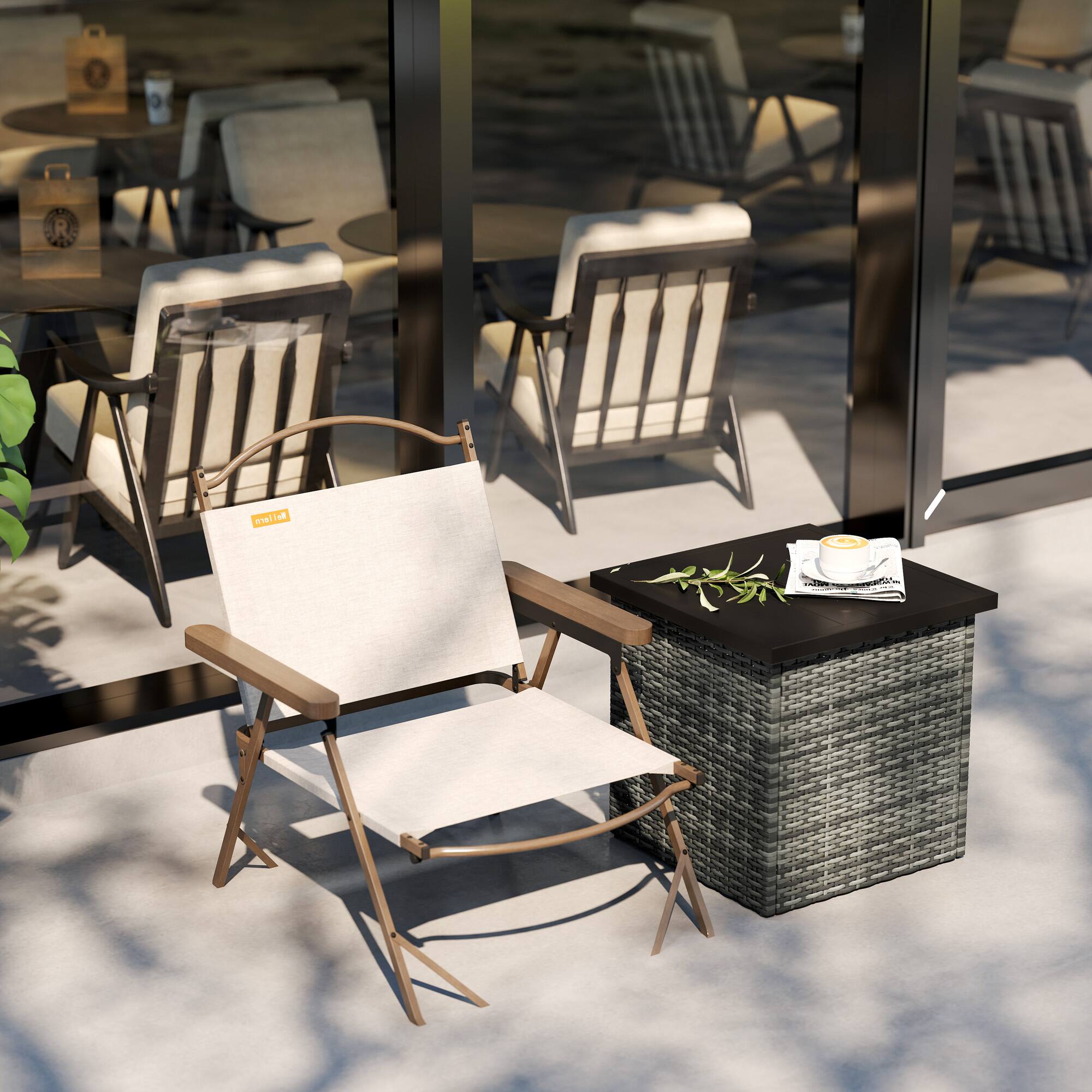 Alt View 8. Outsunny - All Weather Wicker Side Table with 1.5" Umbrella Hole, Square PE Rattan Outdoor End Table with Umbrella Base - Gray.