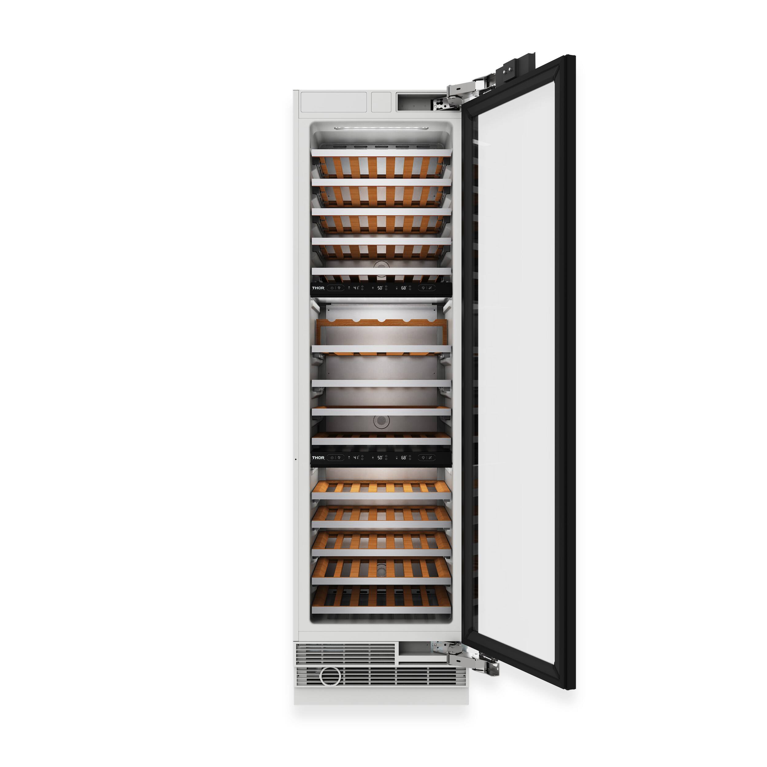 Angle. Thor Kitchen - 100 Bottle Tri-Zone Built-In Wine Cooler Panel Ready - Panel Ready.