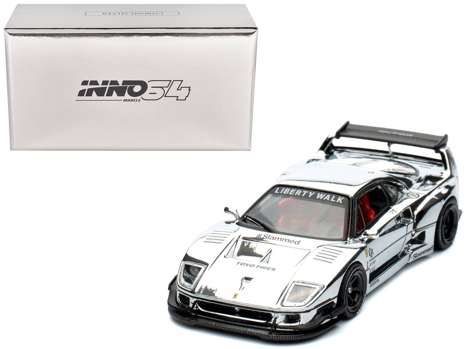 LBWK (Liberty Walk) F40 Chrome Silver 1/64 Diecast Model Car by Inno Models - Chrome , Silver