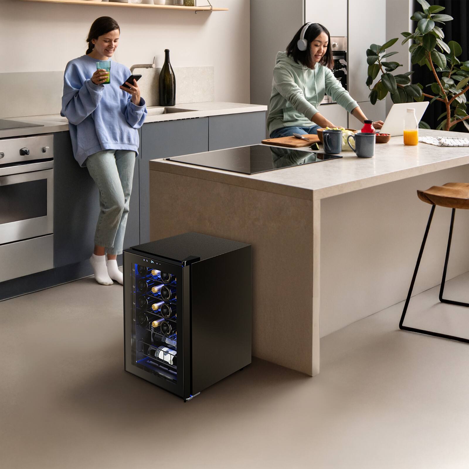 Alt View 5. Yeego - Wine Refrigerator Cooler, 20 Bottle Small Wine Fridge, Mini Freestanding Wine Cellars for Home, Office - Black.