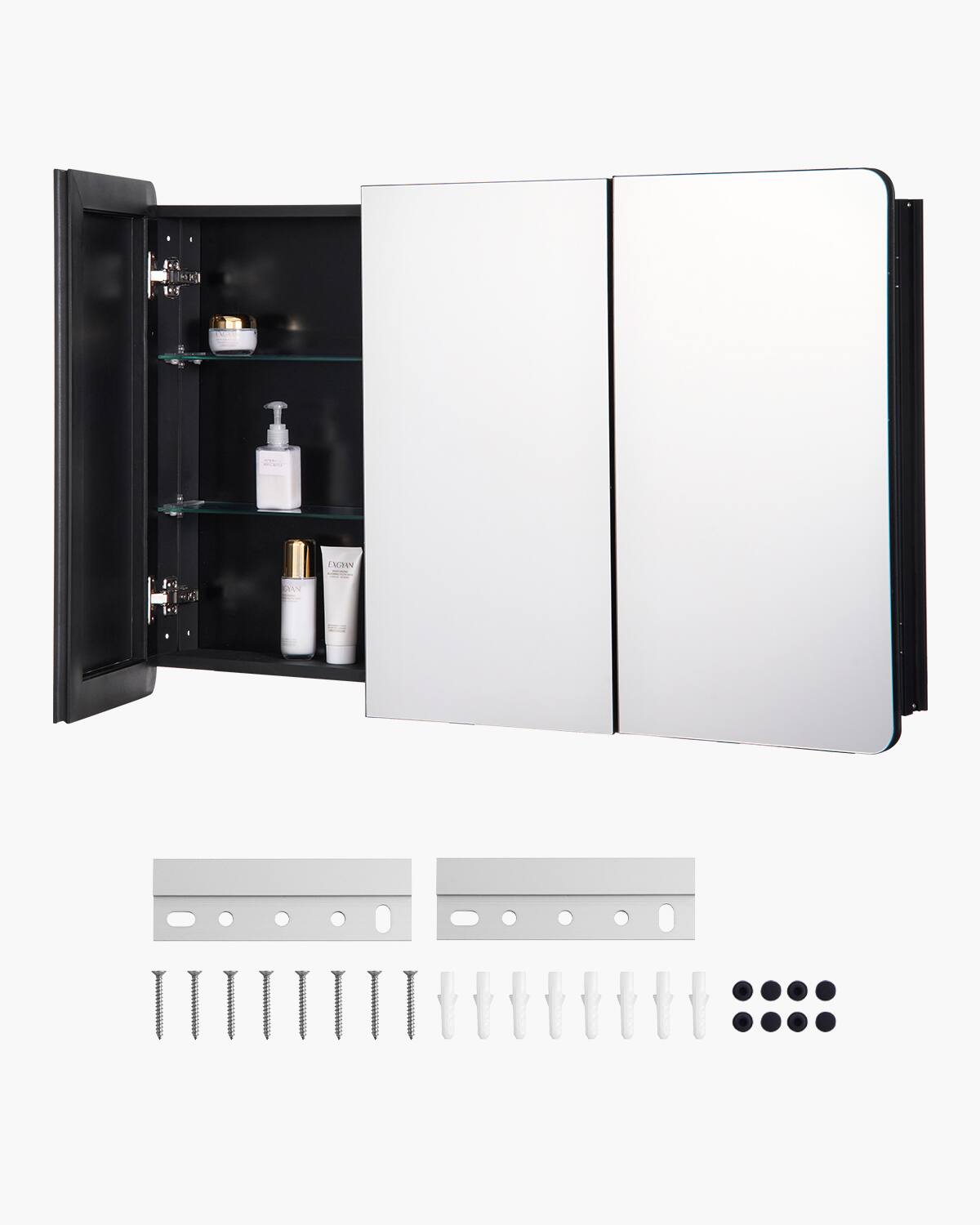 VEVOR - Medicine Cabinet, 25.5 x 40 inch, Medicine Cabinet for Bathroom with Mirror, Aluminum Frame Bathroom Wall Cabinet - Black