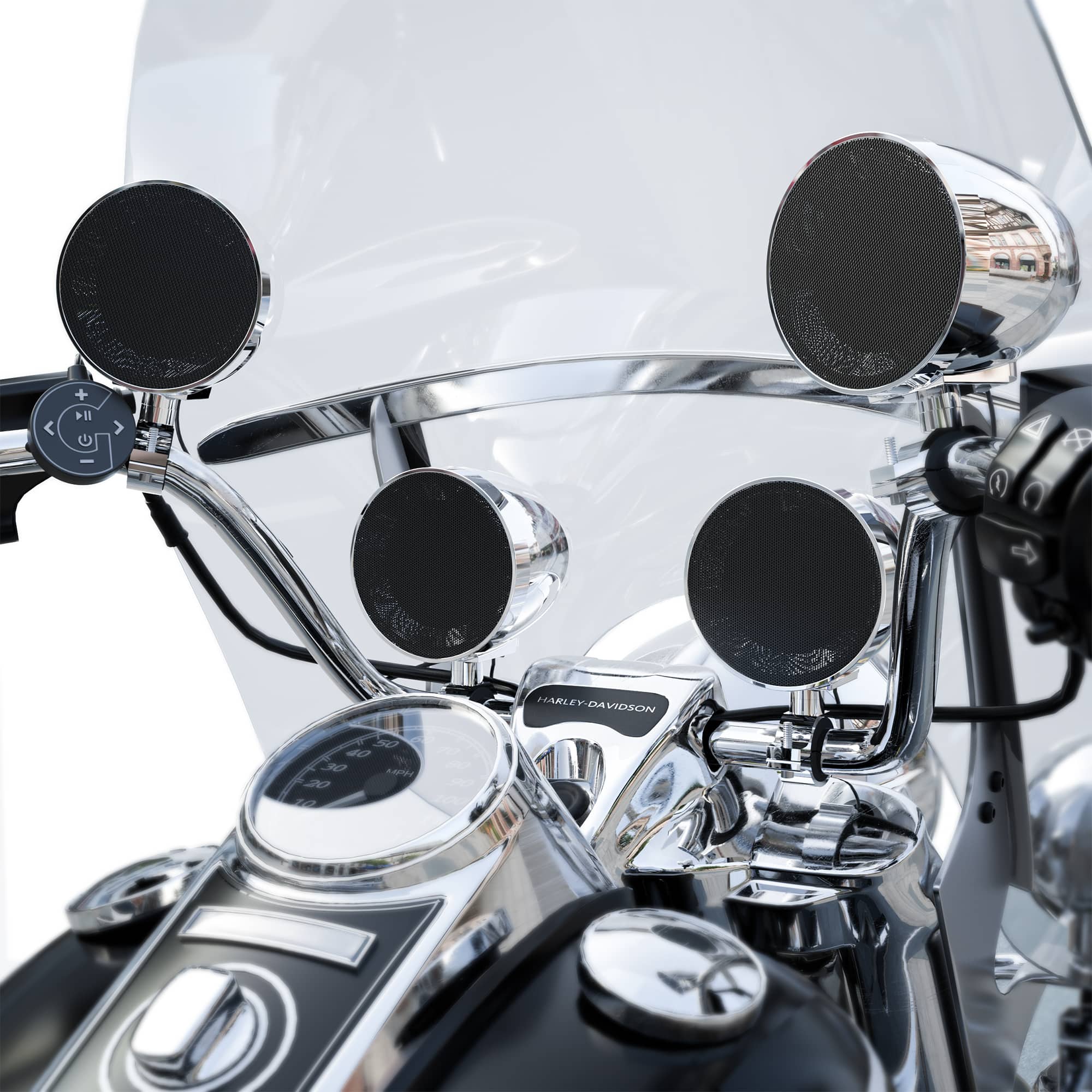 GoHawk - Motorcycle Bluetooth Speakers | 4-Speaker Waterproof 4.1 Amp System w/ 4.25" FM Radio, USB/AUX - Chrome