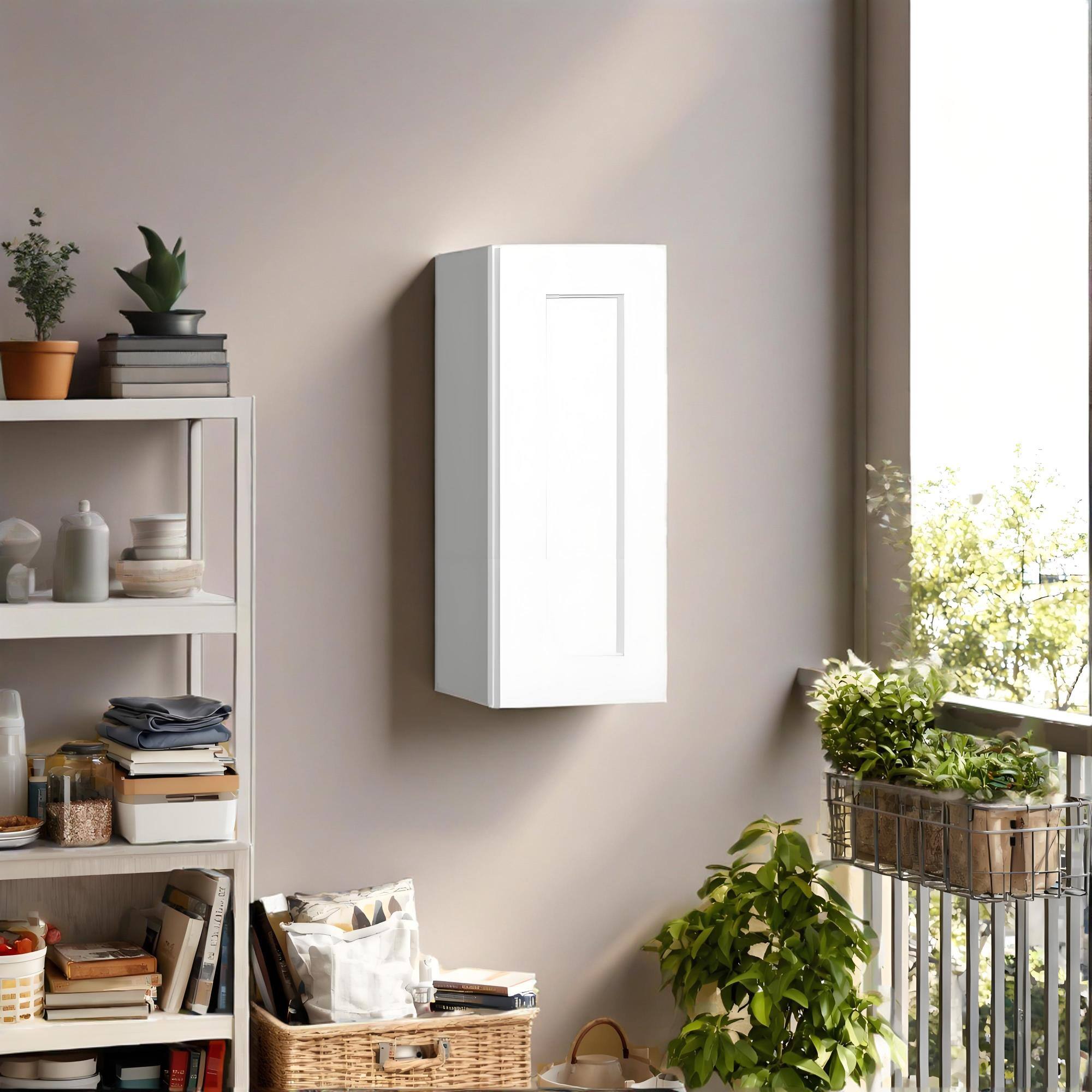 Alt View 3. Boyel Living - White Shaker Wall Cabinet with RTA 15-in L x 12-in W x 30-in H for Kitchen Bathroom Laundry Garage - White.