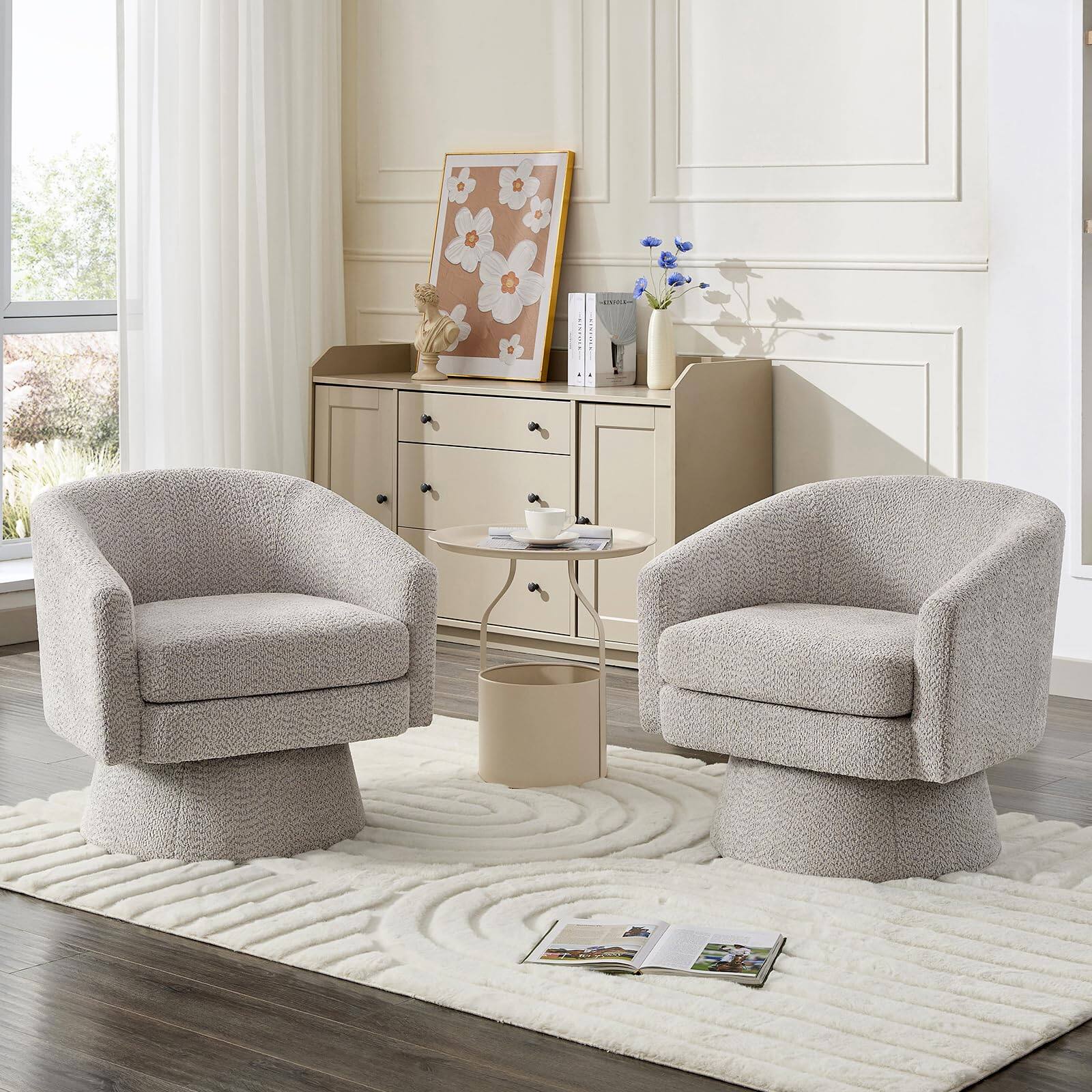 Alt View 2. Babevy - 360°Swivel Accent Chair with Arms,Cozy Round Chenille Fabric and Soft Cushion Arm Chair - Light Gray.
