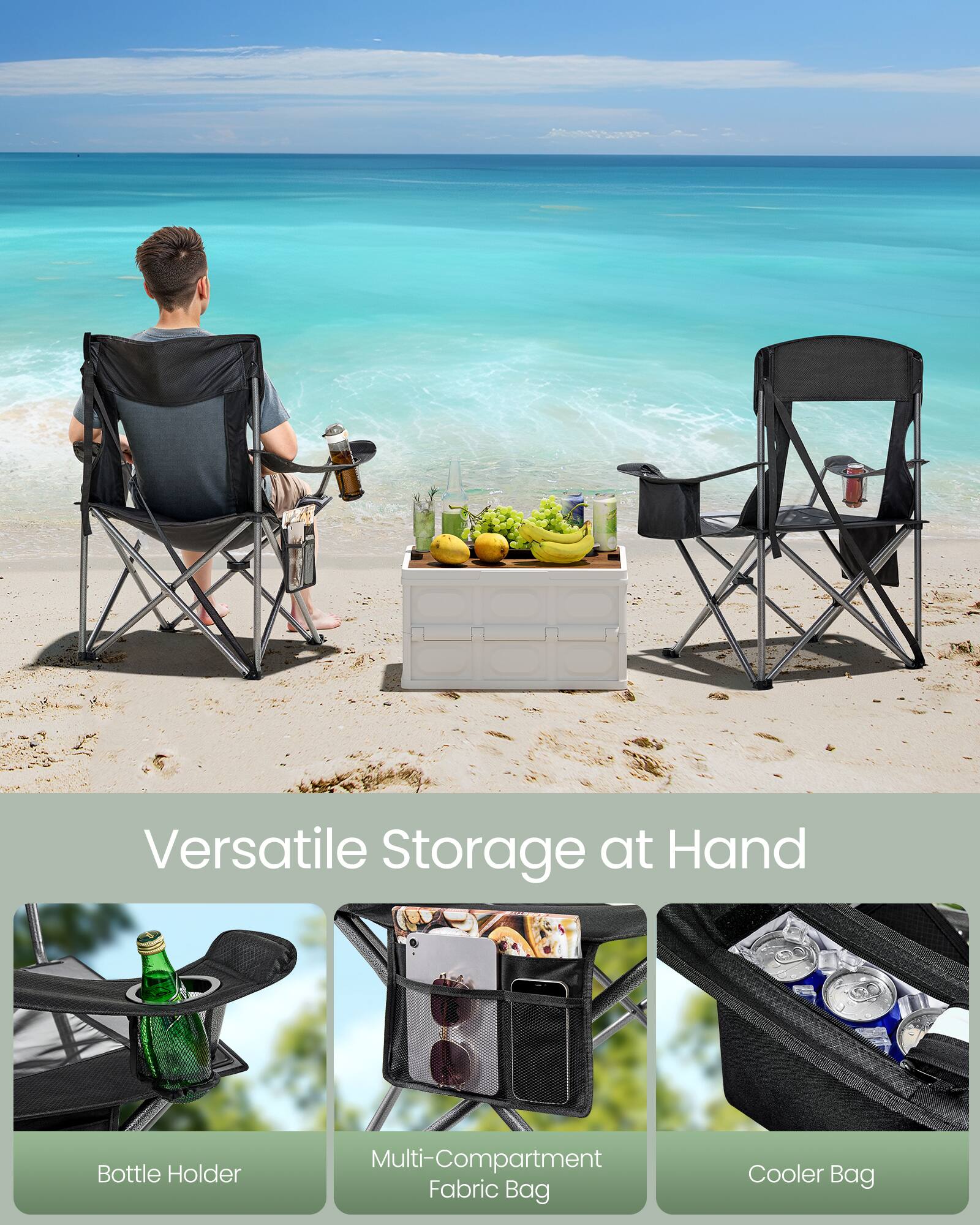 Versatile Storage at Hand

- Bottle Holder
- Multi-Compartment Fabric Bag
- Cooler Bag