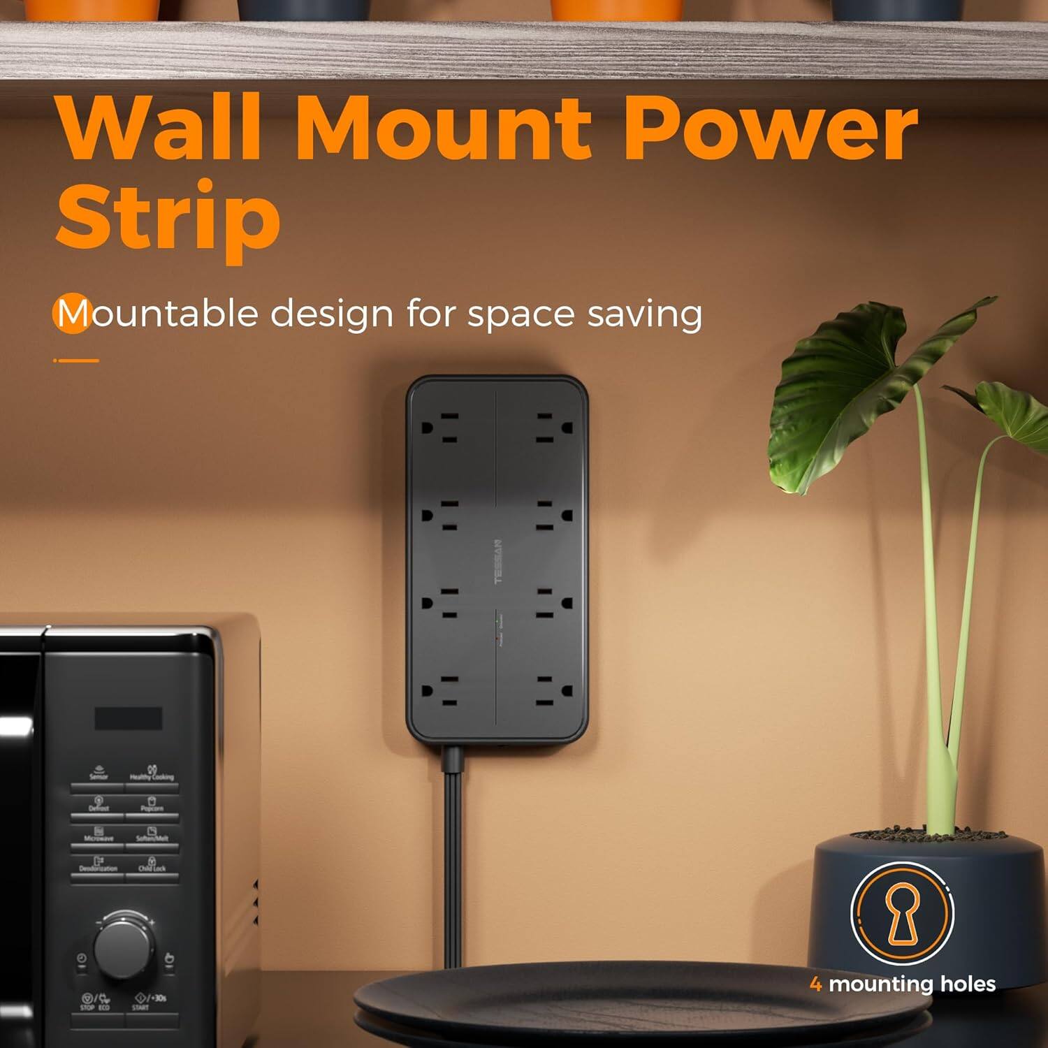 Wall Mount Power Strip  
Mountable design for space saving  

TESSAN 00 - Cotona - addda  

4 mounting holes