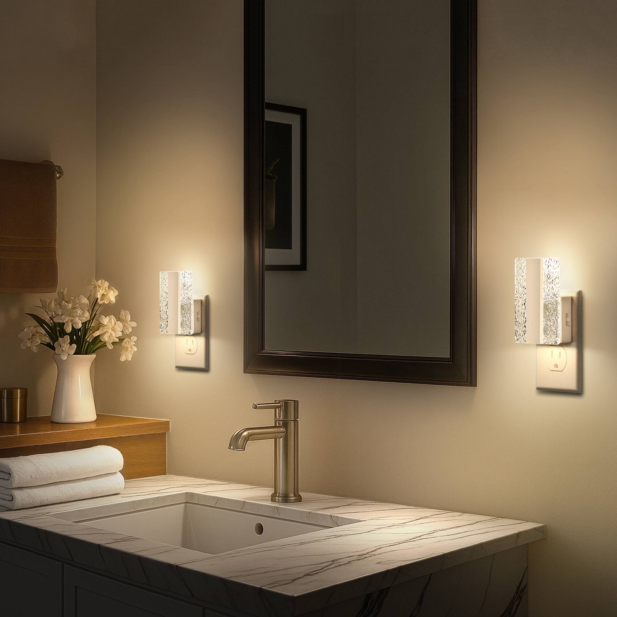 Alt View 2. Jandcase - JANDCASE 1W  Plug-in Night Light, 3000K Warm Glow, Crushed Acrylic Square Design,  0-100%, Dusk-to-Dawn Sensor - White.