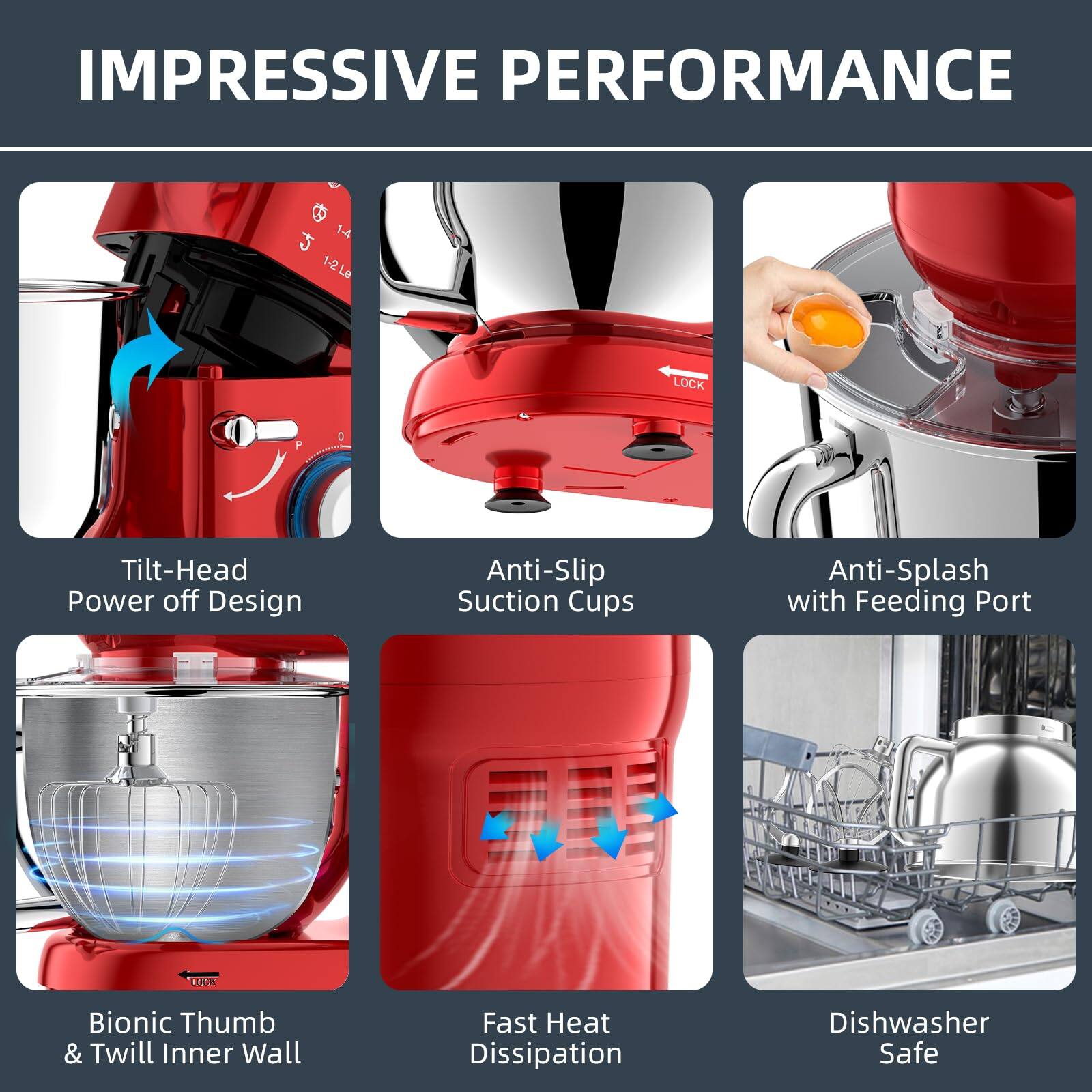 IMpressive Performance

1.4L 1-2L

- Tilt-Head Power off Design
- Anti-Slip Suction Cups
- Anti-Splash with Feeding Port
- Bionic Thumb & Twill Inner Wall
- Fast Heat Dissipation
- Dishwasher Safe