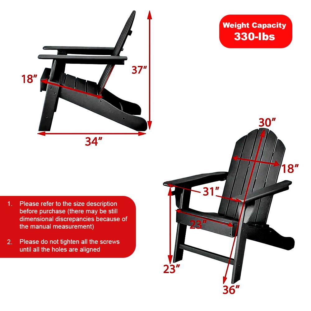 Weight Capacity: 330-lbs

1. Please refer to the size description before purchase (there may be still dimensional discrepancies because of the manual measurement)
2. Please do not tighten all the screws until all the holes are aligned

Dimensions:
- Bench: 18" x 37" x 34"
- Seat: 30" x 18"
- Chair: 31" x 23" x 23" x 36"