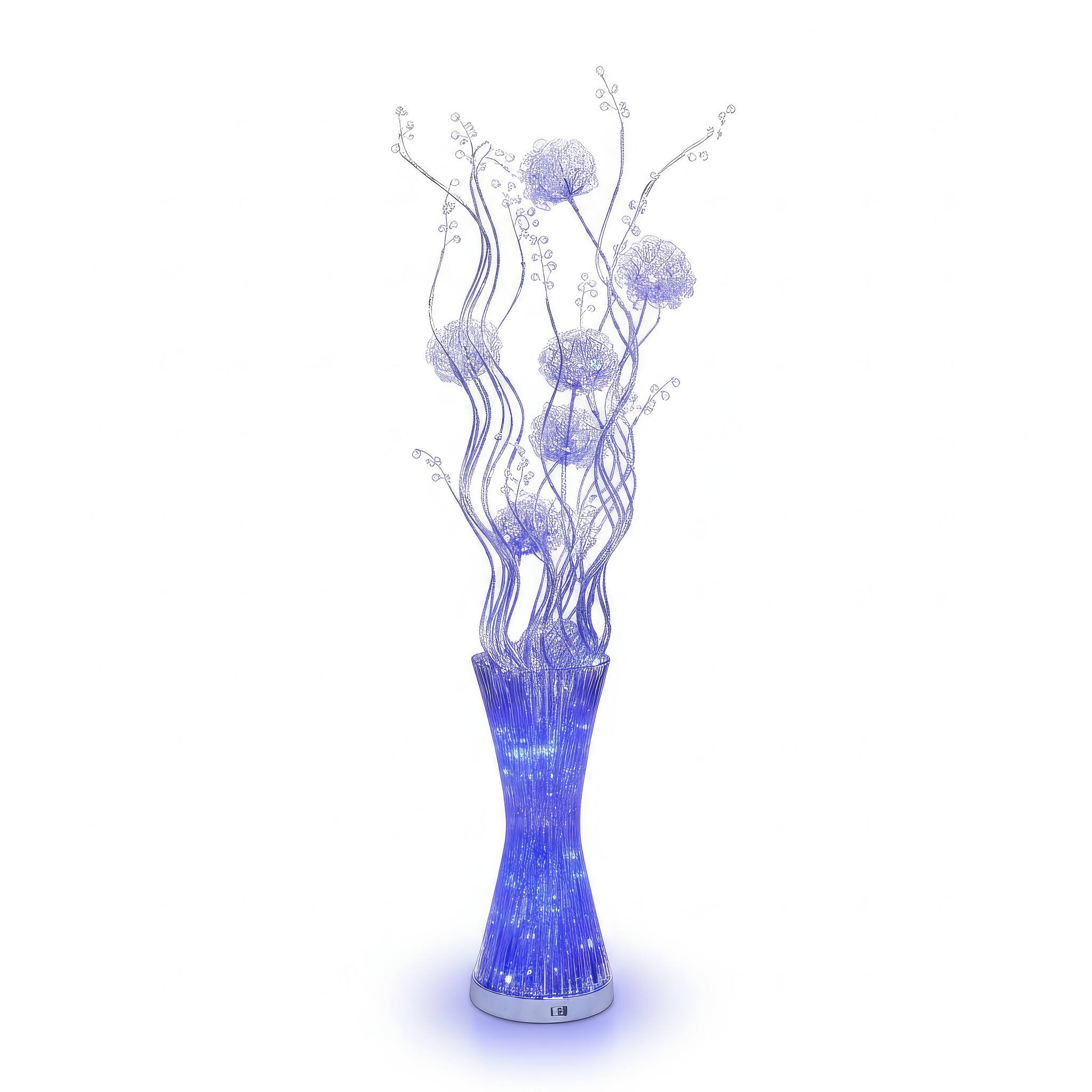Angle. FC Design - 56"H  Glitter Vase with Red Flame Petal Floral LED Floor Lamp.